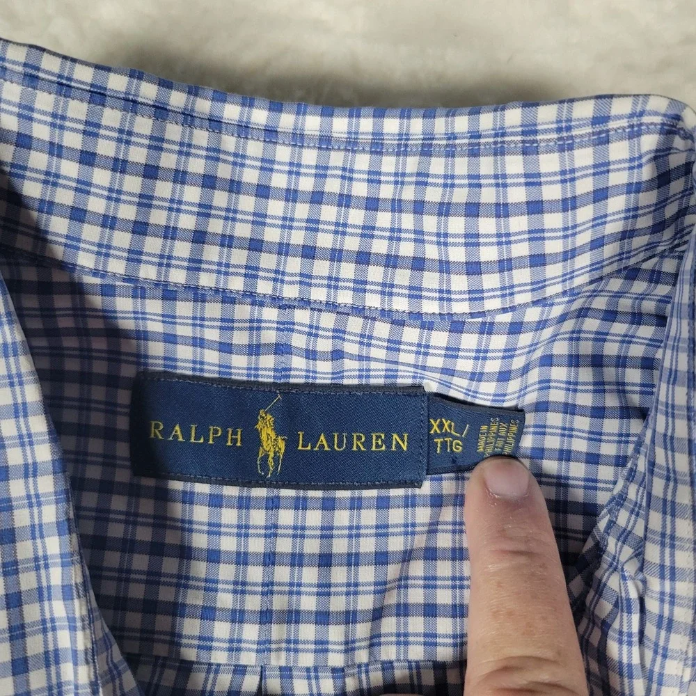 Ralph Lauren Button Down Shirt Mens XXL Blue White Gingham Short Sleeve Check - Picture 8 of 13